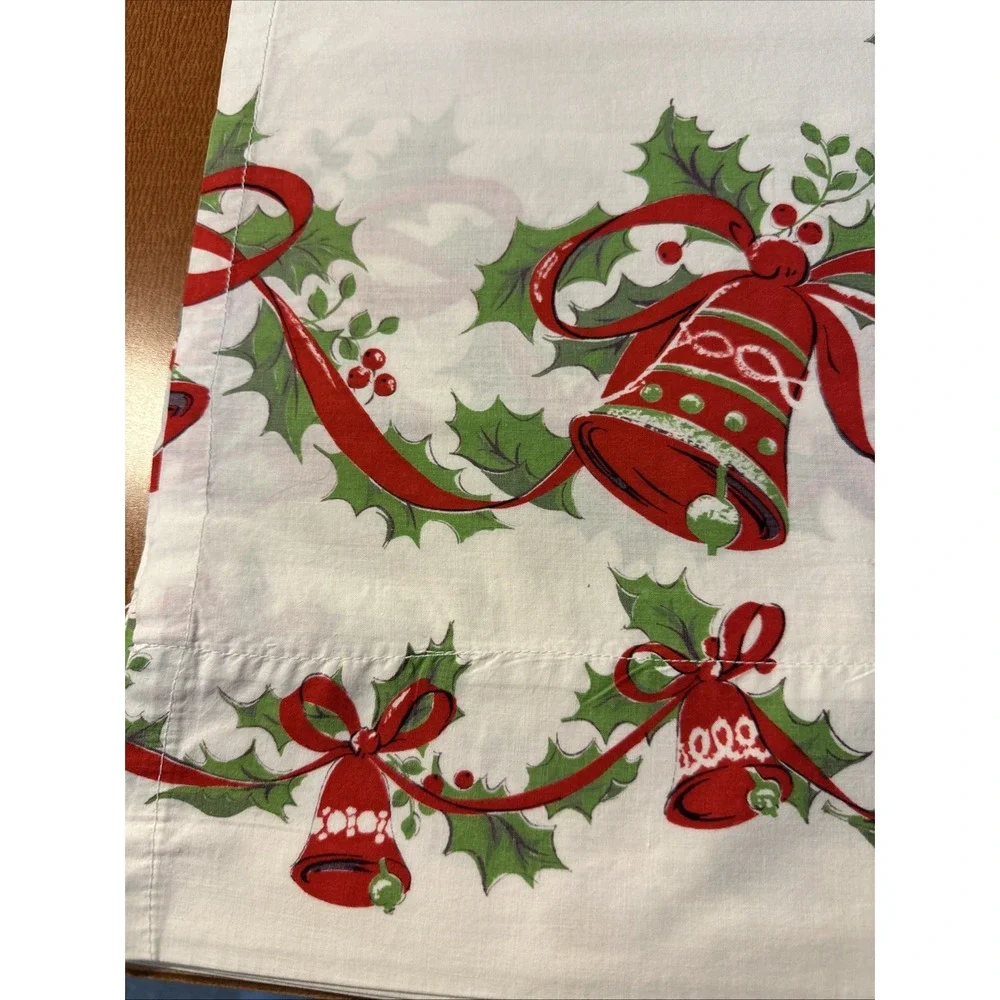 Vtg Rare Set Of 4 Christmmas Bells & Holly Rod Panel Curtains 26